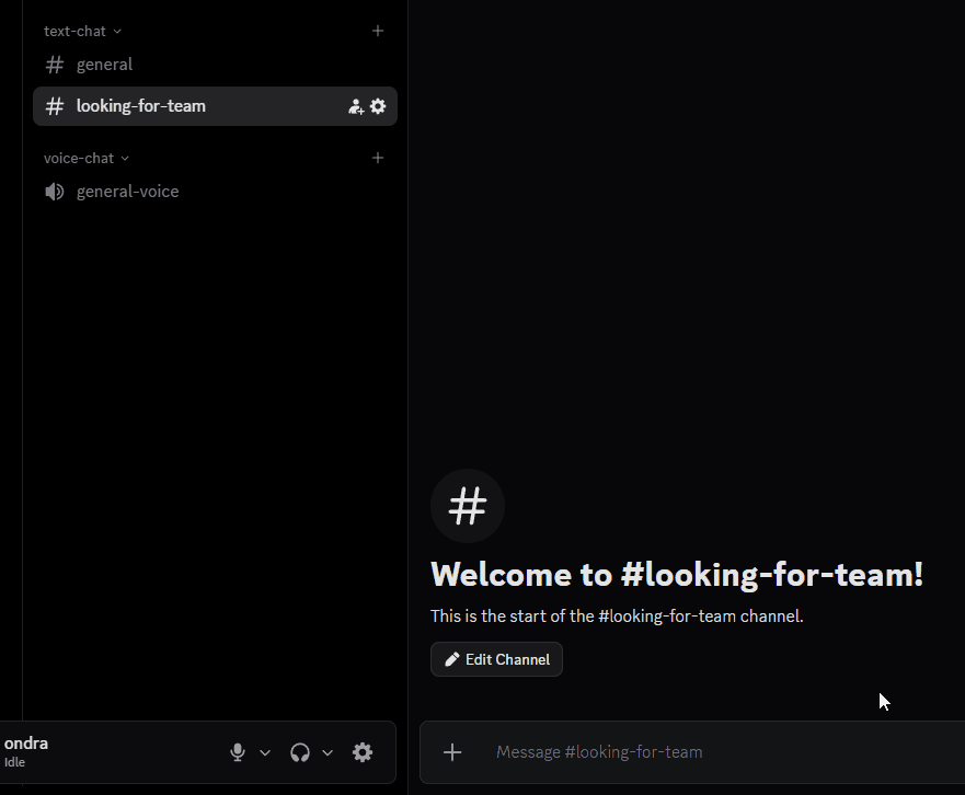 Team Finder panel being set up in Discord